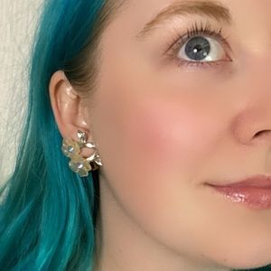 Vintage Clip On Earrings Blue Gems Transparent Flowers Wrap